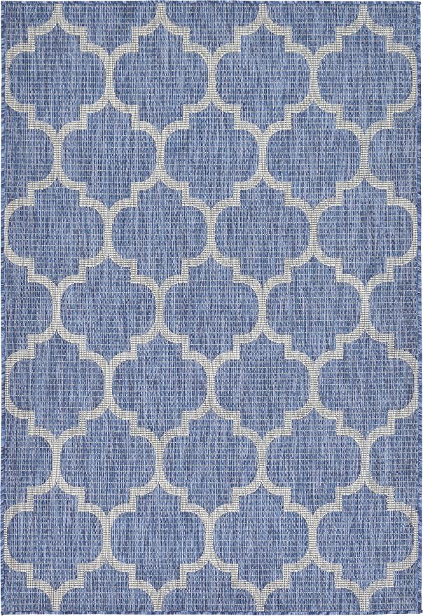 Unique Loom Outdoor Trellis Collection Area Rug (4' 1" x 6' 1" Rectangle, Navy Blue/ Ivory)