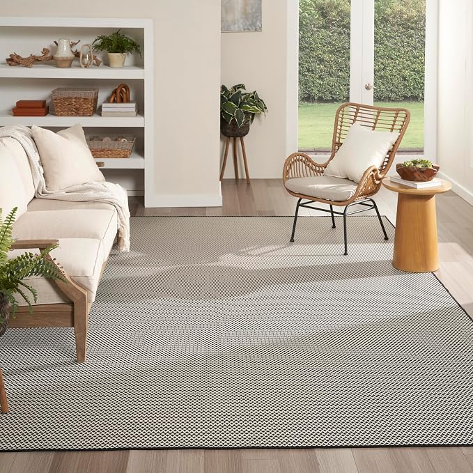 Nourison Home Courtyard Black White 8' x 10' Area Rug - Easy Clean, Non Shedding, Bed Room, Living Room, Dining Room, Kitchen (8' x 10')