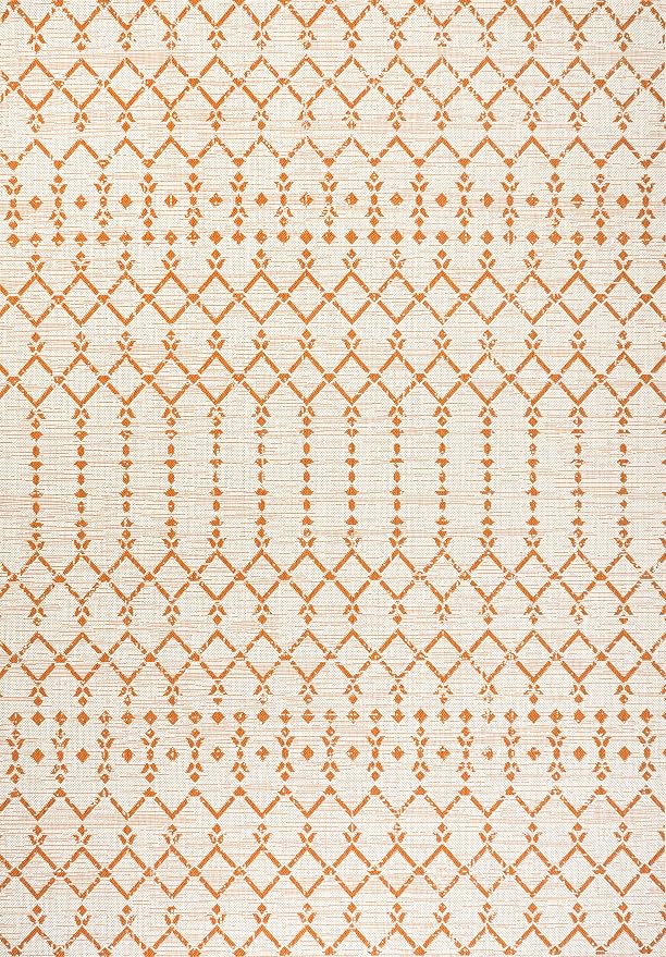 JONATHAN Y Moroccan Geometric Indoor Outdoor Area Rug 4X6 Cream/Orange, Ourika Textured Weave for Backyard, Patio, Porch, Easy-Cleaning, High Traffic, Pet-Friendly, Non-Shedding (SMB108O-4)