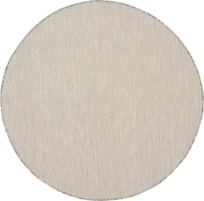 Nourison Home Courtyard Ivory Silver 5' x Round Area Rug - Easy Clean, Non Shedding, Bed Room, Living Room, Dining Room, Kitchen (5' x Round)