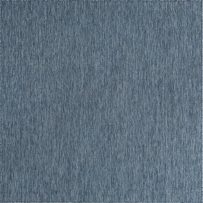 Unique Loom Collection Casual Transitional Solid Heathered Indoor/Outdoor Flatweave Area Rug (7' 10" Square, Blue/Navy Blue)