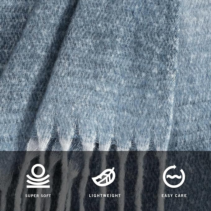 Kenneth Cole - Blanket, Faux Mohair Throw Blanket for Bed or Couch, Reversible Bedding with a Lightweight Feel, Oversized Blanket (Urban Ombre Blue, 50" x 70")