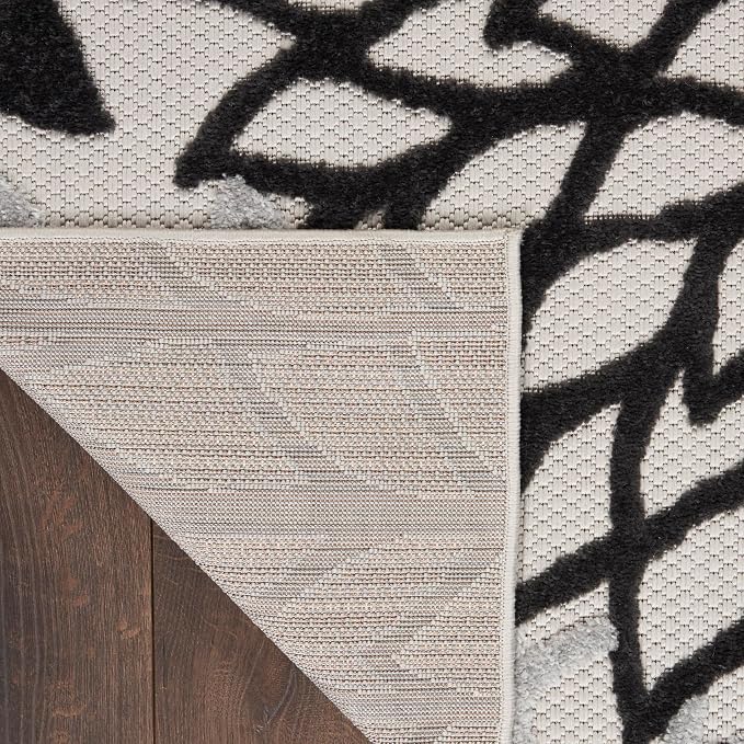 Nourison Home Aloha Indoor/Outdoor Black White 7' x 10' Area Rug, Tropical, Botanical, Easy Cleaning, Non Shedding, Bed Room, Living Room, Dining Room, Deck, Backyard, Patio (7x10)