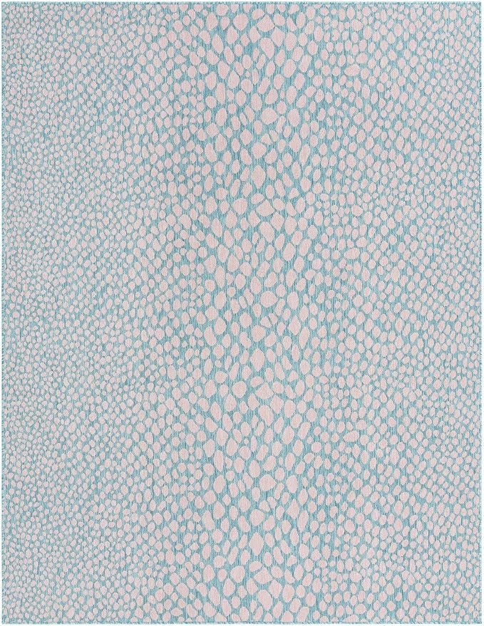 Unique Loom Jill Zarin Jill Zarin Outdoor Collection Area Rug - Cape Town (7' 10" x 10' Rectangle, Pink and Aqua/Light Blue)