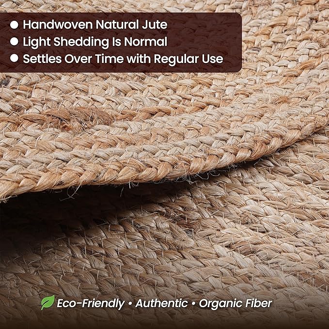 Craft Trade Hand Woven Large Jute Area Rug 6x9 ft – Reversible Braided Farmhouse Carpet for Living Room, Bedroom, Kitchen & Hallway, Rectangular Indoor Floor Rug