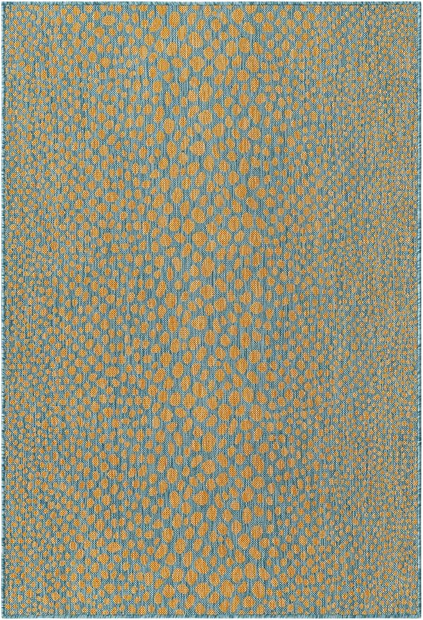 Unique Loom Jill Zarin Jill Zarin Outdoor Collection Area Rug - Cape Town (4' 1" x 6' 1" Rectangle, Yellow and Aqua/Light Blue)