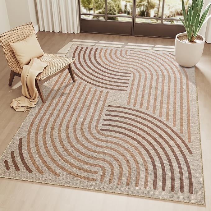 Easy Jute 8x10 Brown Outdoor Patio Rug Machine Washable Boho Carpet
