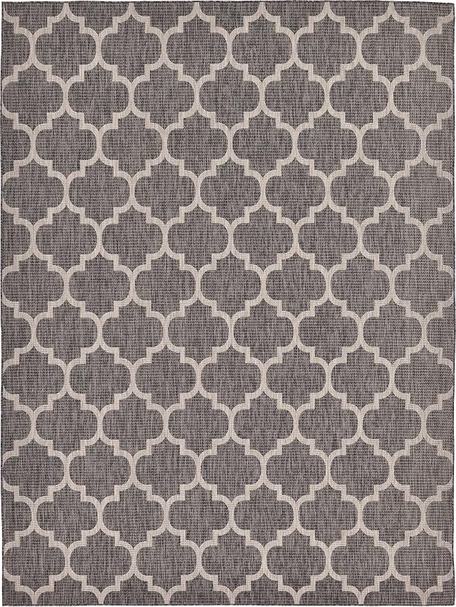 Unique Loom Outdoor Trellis Collection Area Rug (9' x 12' Rectangle, Black/ Ivory)