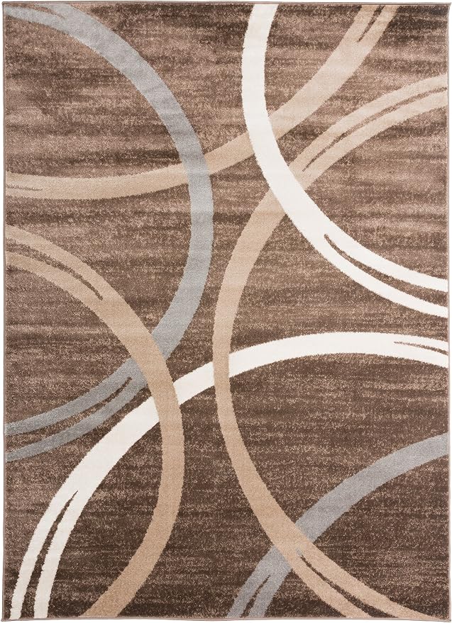 Rugshop Wavy Circles Modern Fade-Resistant Area Rug Brown 6'6" x 9' | Rectangular, Size 6'6" x 9', Living Room, Bedroom, Dining Room, Home Office, Kitchen, Entryway, Hallway, Nursery, Kids Room