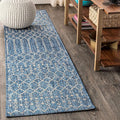 JONATHAN Y Moroccan Geometric Indoor Outdoor Runner Rug 2X14 Navy/Light Gray, Ourika Textured Weave for Backyard, Patio, Porch, Easy-Cleaning, High Traffic, Pet-Friendly, Non-Shedding (SMB108B-214)