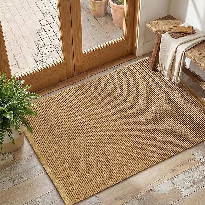THE BEER VALLEY Woven Entryway Rug 2x3 Feet - Tan | Non Slip Kitchen Indoor Throw Door Mat for Bedroom, Washable Outdoor Low Pile Patio Orange Rugs