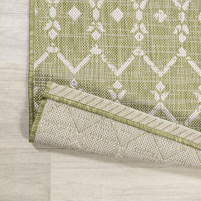 JONATHAN Y Moroccan Geometric Indoor Outdoor Runner Rug 2X10 Light Green/Cream, Ourika Textured Weave for Backyard, Patio, Porch, Easy-Cleaning, High Traffic, Pet-Friendly, Non-Shedding SMB108N-210
