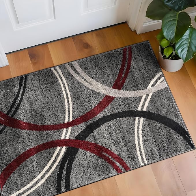 Rugshop Wavy Circles Modern Non-Shedding Accent Area Rug Red 2' x 3' | Rectangular, Size 2' x 3', Living Room, Bedroom, Dining Room, Home Office, Kitchen, Entryway, Hallway, Nursery, Kids Room