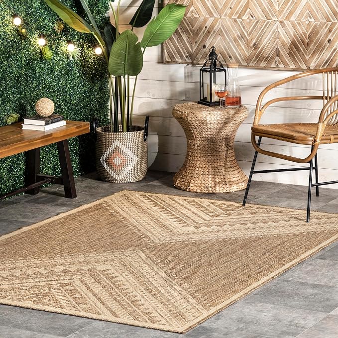 Nuloom Outdoor Performance Collection Landry Brown/Ivory, 5' x 8', Soft and Cozy, High Traffic, Stain Resistant, Easy Clean, Durable Area Rug for Indoor/Outdoor Patio, Deck, Porch, Garden, Courtyard