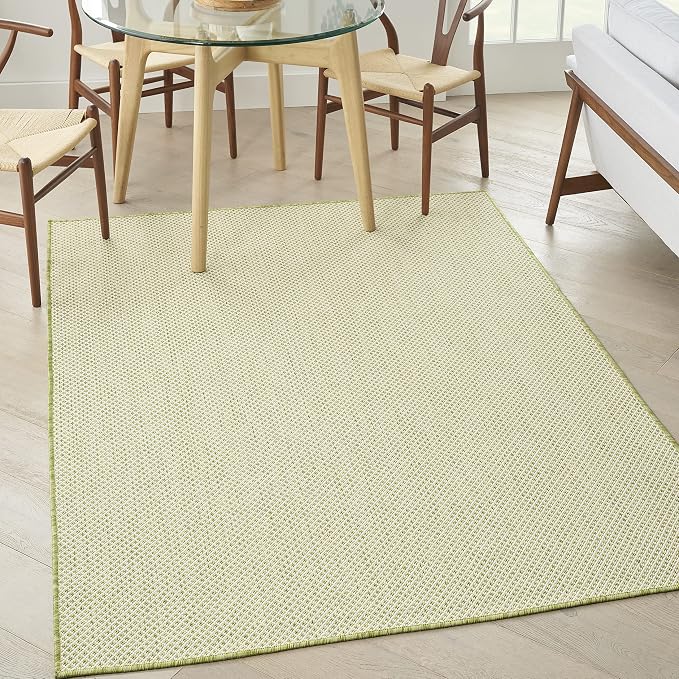 Nourison Home Courtyard Ivory Green 4' x 6' Area Rug - Easy Clean, Non Shedding, Bed Room, Living Room, Dining Room, Kitchen (4' x 6')