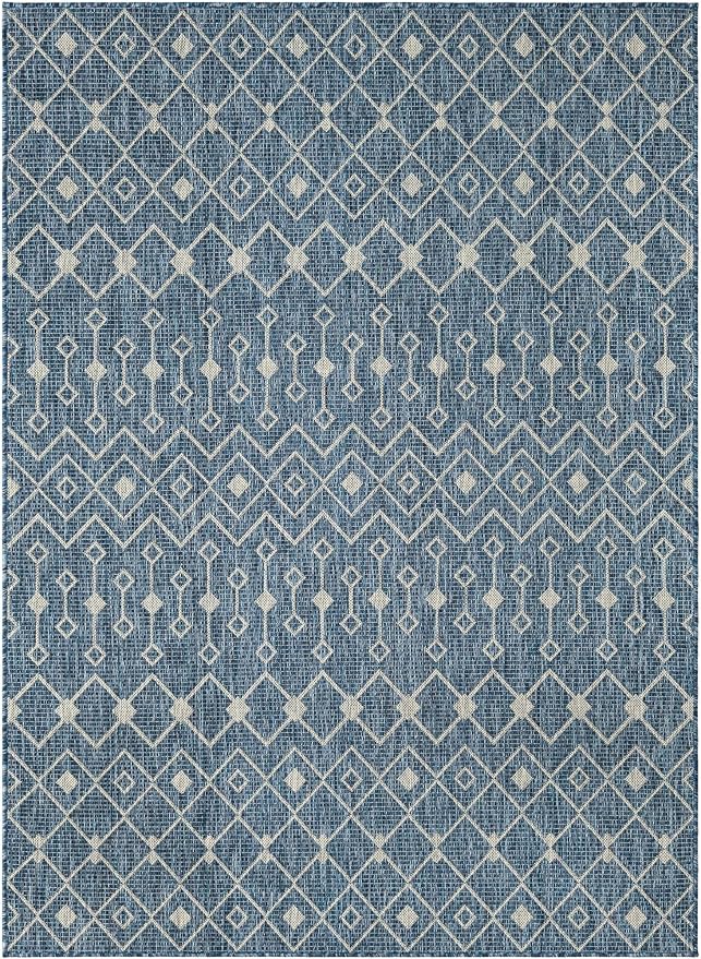 Unique Loom Outdoor Trellis Collection Area Rug - Tribal Trellis (5' 3" x 7' 1" Rectangle Blue/Ivory)