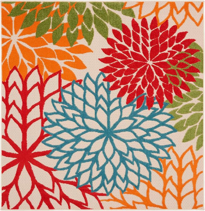 Nourison Home Aloha 5' x Square Green Fabric Tropical Area Rug (5' Square)