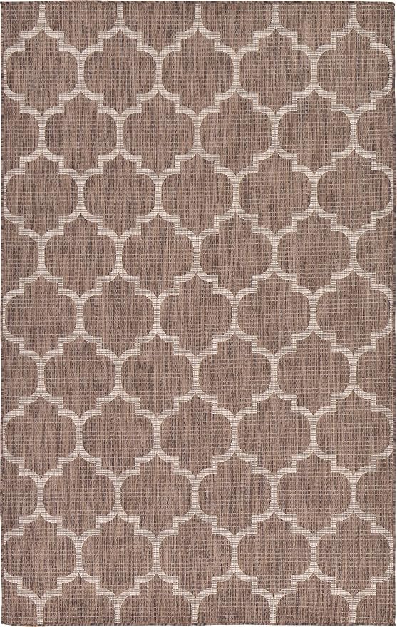 Unique Loom Outdoor Trellis Collection Area Rug (5' 3" x 8' Rectangle, Brown/ Ivory)