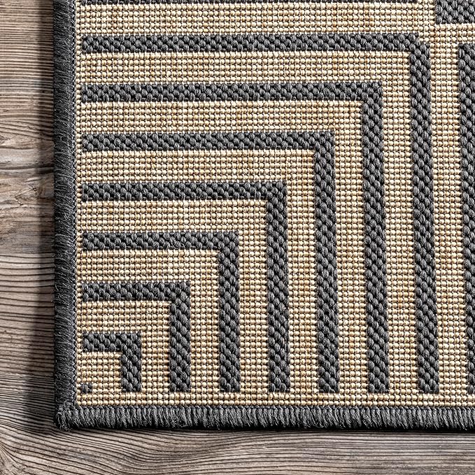 Nuloom Asha Dark Grey/Ivory, 5' x 8', Casual, Striped Border, Soft and Cozy, High Traffic, Stain Resistant, Easy Clean, Durable Area Rug for Indoor/Outdoor Patio, Deck, Porch, Garden, Courtyard