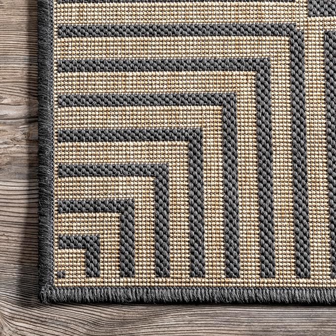 Nuloom Asha Dark Grey/Ivory, 8' Round, Casual, Striped Border, Soft and Cozy, High Traffic, Stain Resistant, Easy Clean, Durable Area Rug for Indoor/Outdoor Patio, Deck, Porch, Garden, Courtyard