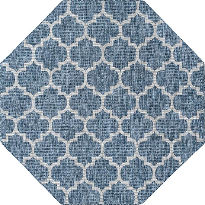 Unique Loom Outdoor Trellis Collection Area Rug - Trellis (Octagon 8' 0" x 8' 0", Navy Blue/ Ivory)