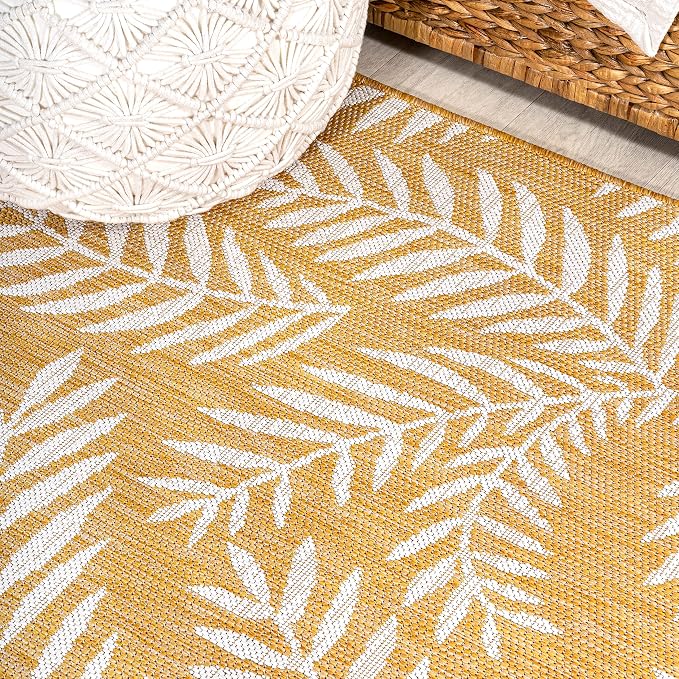 JONATHAN Y Palm Frond Indoor Outdoor Runner Rug 2X10 Yellow/Cream, Nevis for Backyard, Patio, Porch, Easy-Cleaning, High Traffic, Pet-Friendly, Non-Shedding (SMB119C-210)