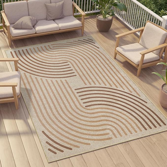 Easy Jute 6x9 Brown Outdoor Patio Rug Machine Washable Boho Carpet