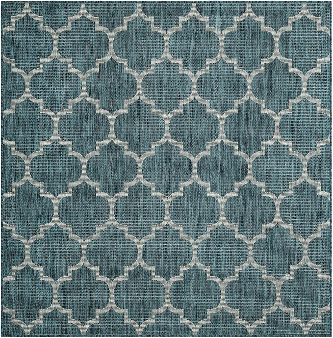 Unique Loom Outdoor Trellis Collection Area Rug (6' 1" Square Teal/Gray)