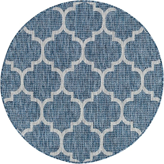 Unique Loom Outdoor Trellis Collection Area Rug - Trellis (Round 4' 0" x 4' 0", Navy Blue/ Ivory)