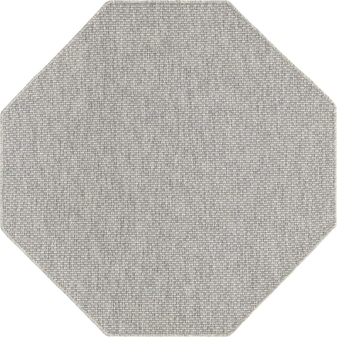 Unique Loom Collection Casual Transitional Solid Heathered Indoor/Outdoor Flatweave Area Rug (5' 1" Octagon, Light Gray/Ivory)