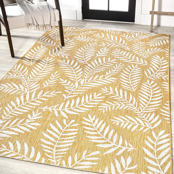 JONATHAN Y Palm Frond Indoor Outdoor Area Rug 3X5 Yellow/Cream, Nevis for Backyard, Patio, Porch, Easy-Cleaning, High Traffic, Pet-Friendly, Non-Shedding (SMB119C-3)