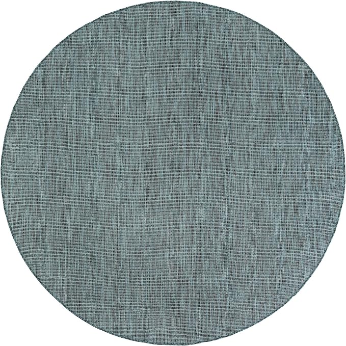 Unique Loom Outdoor Solid Collection Area Rug (7' 10" Round Teal/Navy Blue)