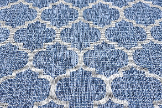 Unique Loom Outdoor Trellis Collection Area Rug (6' 1" x 9' Rectangle, Navy Blue/ Ivory)