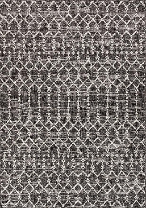 JONATHAN Y Moroccan Geometric Indoor Outdoor Area Rug 9X12 Black/Gray, Ourika Textured Weave for Backyard, Patio, Porch, Easy-Cleaning, High Traffic, Pet-Friendly, Non-Shedding (SMB108F-9)