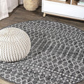JONATHAN Y Moroccan Geometric Indoor Outdoor Round Area Rug 6 Ft Black/Gray, Ourika Textured Weave for Backyard, Patio, Porch, Easy-Cleaning, High Traffic, Pet-Friendly, Non-Shedding (SMB108F-6R)