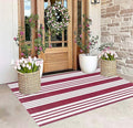 BUAGETUP Red and White Outdoor Rug 3'x 5' Hand-Woven Cotton Washable Rug Striped Front Porch Rug Indoor/Outdoor Area Rug Floor Mat for Farmhouse/Layered Door Mats/Living Room