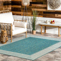 Nuloom Asha Teal/Ivory, 9'6" x 12', Casual, Striped Border, Soft and Cozy, High Traffic, Easy Clean, Durable Area Rug for Indoor/Outdoor Patio, Deck, Porch, Garden, Courtyard
