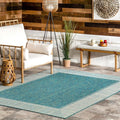 Nuloom Asha Teal/Ivory, 5' x 8', Casual, Striped Border, Soft and Cozy, High Traffic, Easy Clean, Durable Area Rug for Indoor/Outdoor Patio, Deck, Porch, Garden, Courtyard