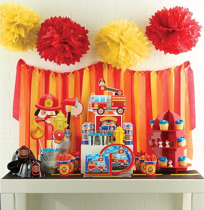 Flaming Firetruck Birthday Party Pack (Basic Bundle, 65 Pieces)