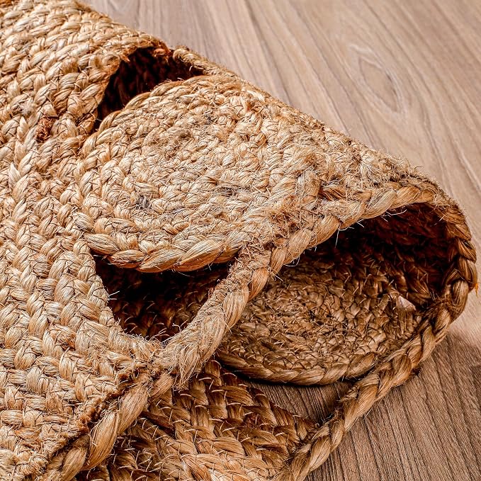 Boho Braided 1.5x3 Area Rug - Jute Natural Fiber Half Round Rug for Living Room Entryway, Farmhouse, Home, Indoor Rugs Jute Door mat for Bathroom, Kitchen (1.5 X 3 ft)
