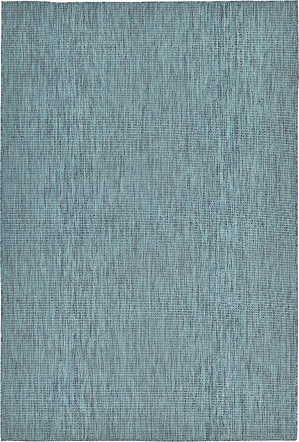 Unique Loom Collection Casual Transitional Solid Heathered Indoor/Outdoor Flatweave Area Rug (6' 1" x 9' Rectangle, Teal/Navy Blue)