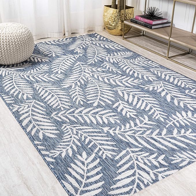 JONATHAN Y Palm Frond Indoor Outdoor Area Rug 8X10 Navy/Ivory, Nevis for Backyard, Patio, Porch, Easy-Cleaning, High Traffic, Pet-Friendly, Non-Shedding (SMB119B-8)