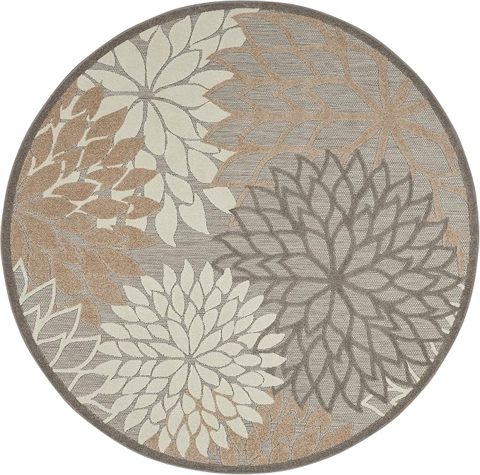 Nourison Home Aloha Natural 5'3" x Round Area Rug - Easy Clean, Non Shedding, Bed Room, Living Room, Dining Room, Kitchen (5' x Round)