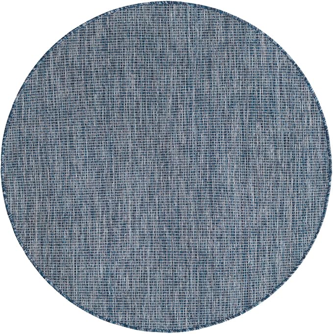 Unique Loom Outdoor Solid Collection Area Rug (4' Round Blue/Navy Blue)