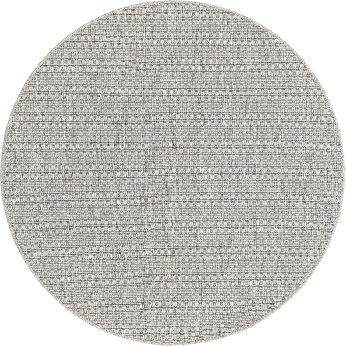 Unique Loom Collection Casual Transitional Solid Heathered Indoor/Outdoor Flatweave Area Rug (5' 1" Round, Light Gray/Ivory)