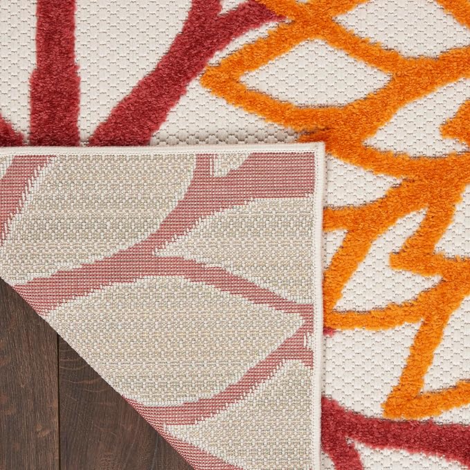Nourison Home Aloha Indoor/Outdoor Red Multi Colored 9' x 12' Area Rug, Tropical, Botanical, Easy Cleaning, Non Shedding, Bed Room, Living Room, Dining Room, Deck, Backyard, Patio (9x12)