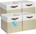 OrganiHaus 13x13 Cube Storage Bins, Set of 4 - Fabric Storage Cubes | Sturdy, holds its shape; odor-free; fits IKEA Kallax and Expedit; vegan leather handles