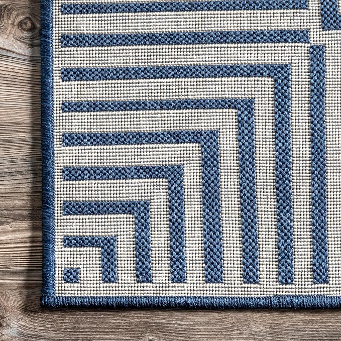 Nuloom Asha Navy/Ivory, 2' x 3', Casual, Striped Border, Soft and Cozy, High Traffic, Easy Clean, Durable Area Rug for Indoor/Outdoor Patio, Deck, Porch, Garden, Courtyard