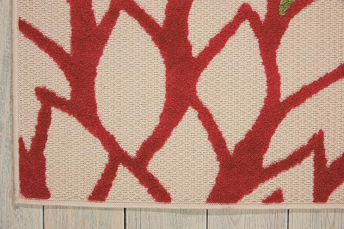 Nourison Home Aloha Indoor/Outdoor Green 3'6" x 5'6" Area Rug, Tropical, Botanical, Easy Clean, Non Shedding, Bed Room, Living Room, Dining Room, Deck, Backyard, Patio (3x5)