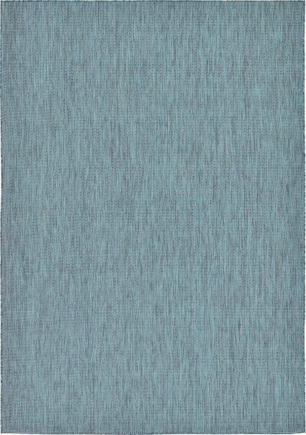 Unique Loom Collection Casual Transitional Solid Heathered Indoor/Outdoor Flatweave Area Rug (7' 1" x 10' Rectangle, Teal/Navy Blue)